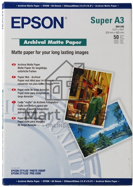 Фотобумага EPSON Архивная Матовая, 192г/м2, A3+(32,9X48,3)/50л.