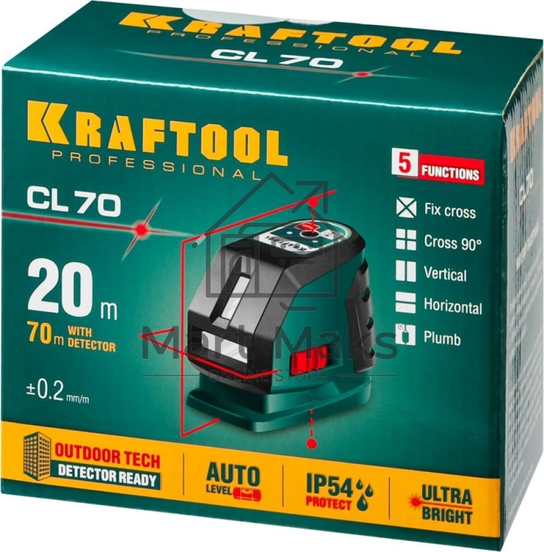 Уровни лазерные KRAFTOOL 34660  линейный ''cl-70'' 20м / 70м детектор