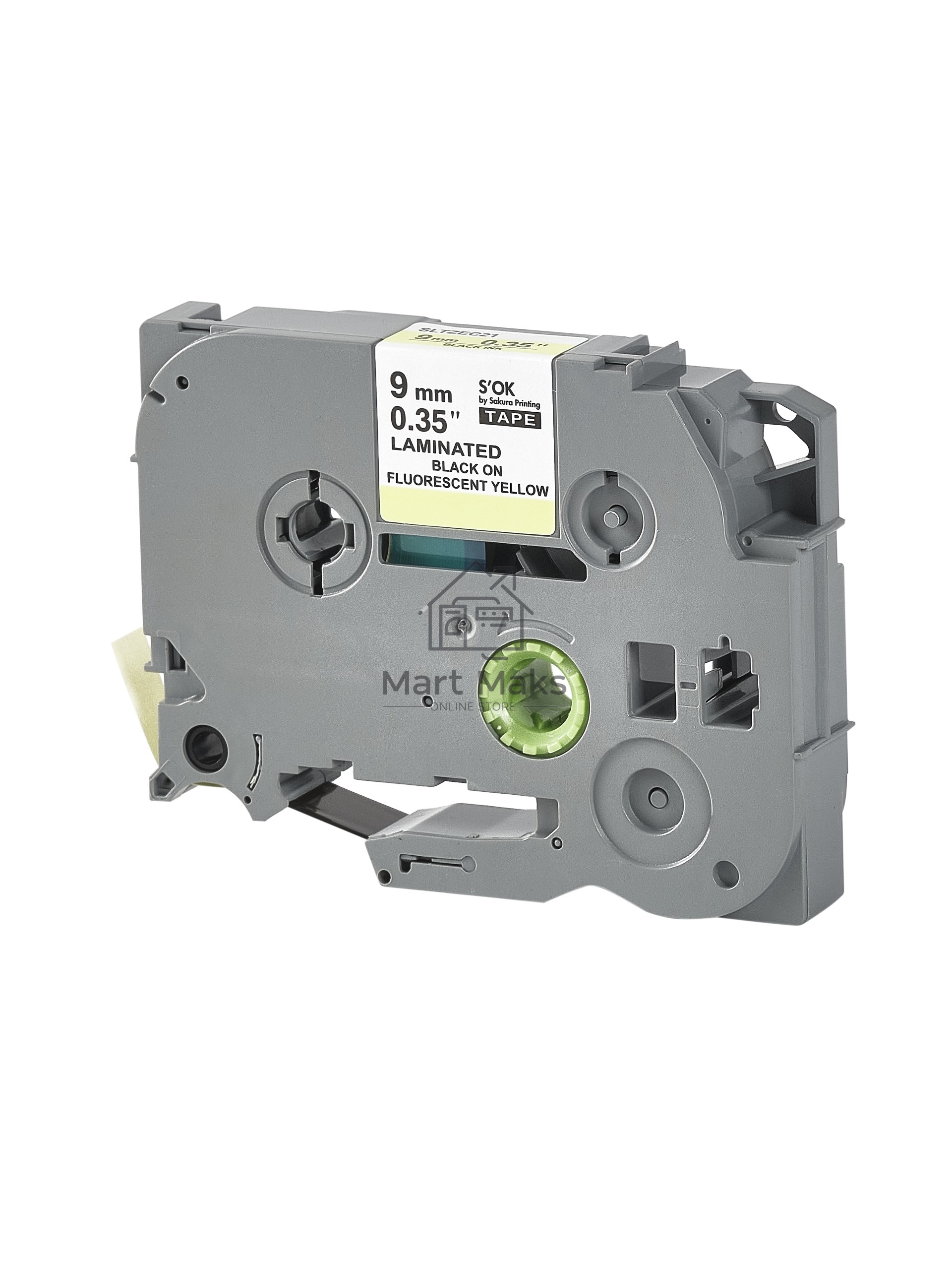 Кассета с лентой S'OK by Sakura Printing TZEC21 для Brother, черный на желтом, 9мм/8м, наклейка