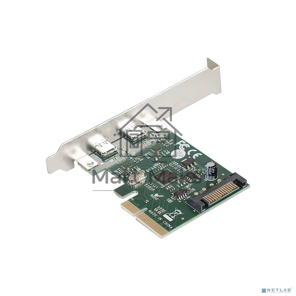 Контроллер ExeGate EXE-313 PCI-Ex4, 2*USB3.1 Type-C ext, разъем доп.питания (OEM)