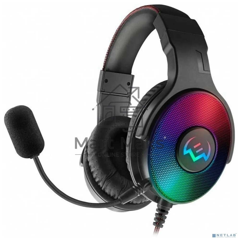 Игровые наушники SVEN AP-U1001MV с микрофоном черные (USB, LED, mini jack O 3,5 мм (4 pin), 50 мм, RGB подсветка)