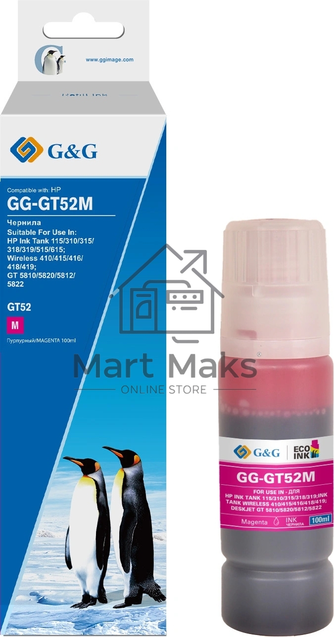 Чернила G&G GG-GT52M пурпурный100мл для HP Ink Tank 110/115/116/118/310/315/316/318/319
