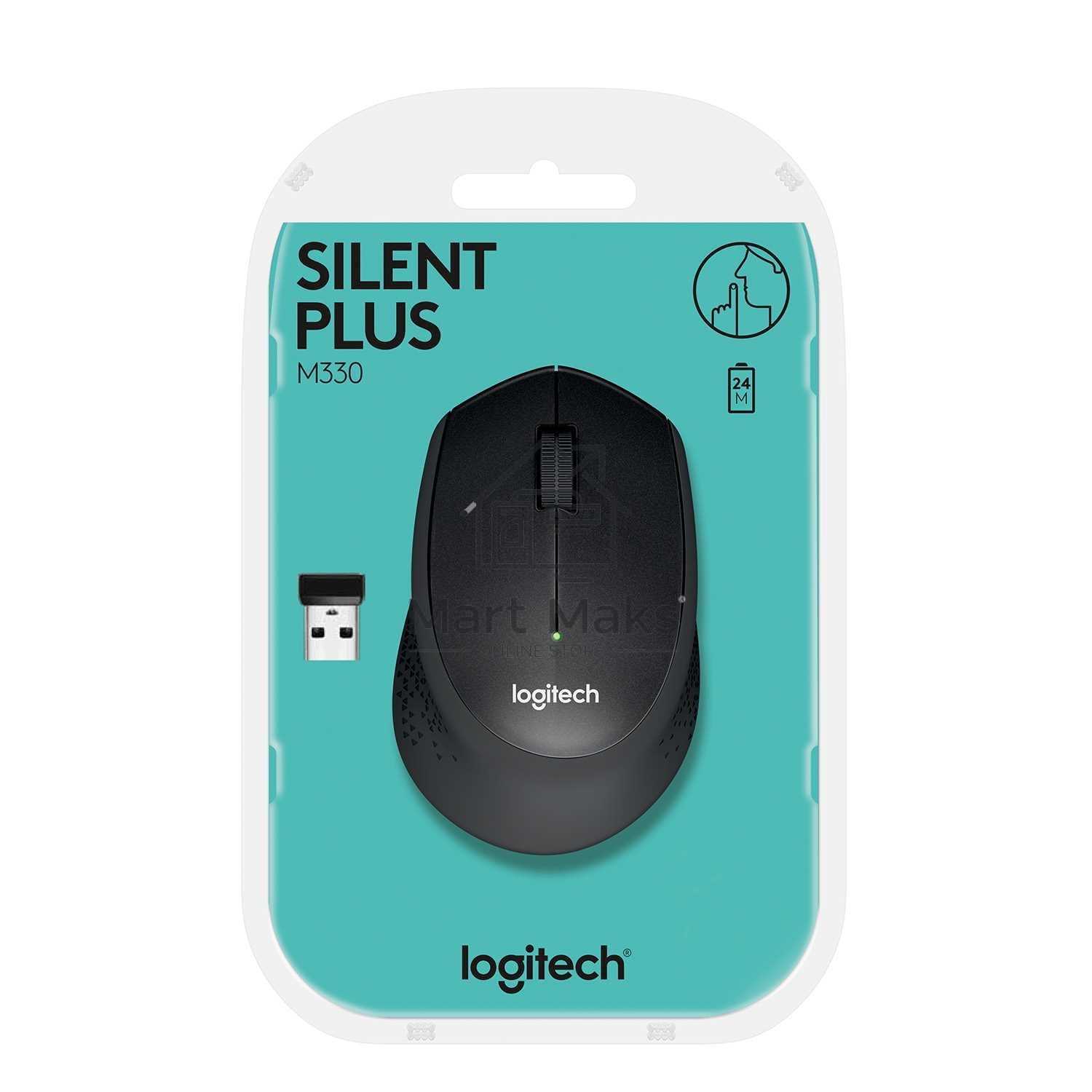 Мышь беспроводная Logitech M330 SILENT PLUS черный, 1000 dpi, радиоканал, USB, кнопки - 3