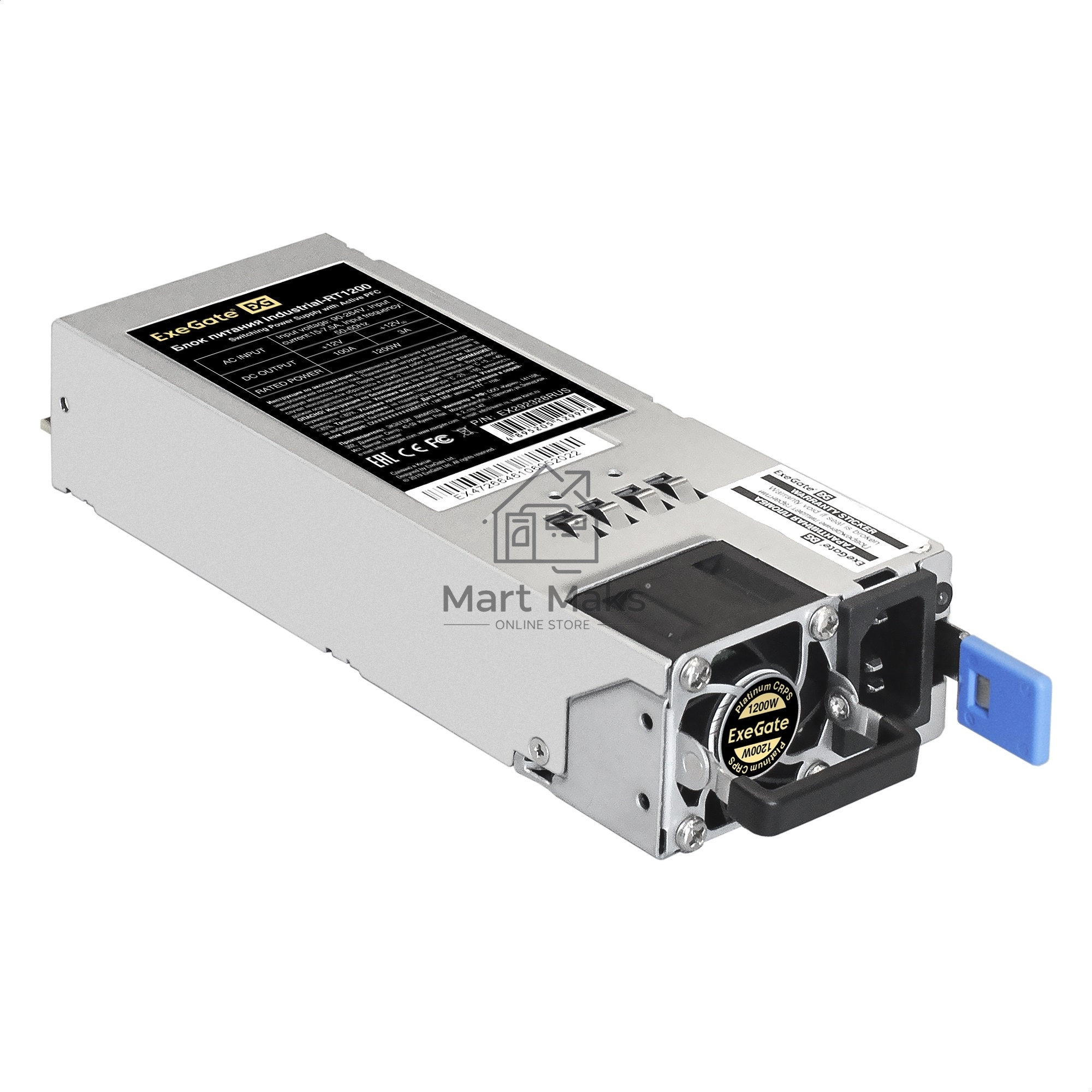 Блок питания серверный (модуль к RTS1200 Redundant) 1200W ExeGate Industrial-RT1200 (APFC, КПД 94%(80 PLUS Platinum), 4 см fan)