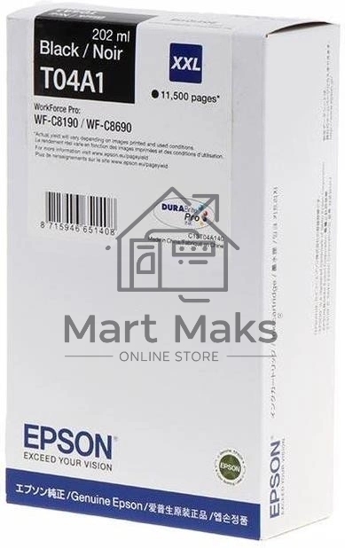 Картридж струйный Epson C13T04A140 черный (11500 стр.) для WorkForce WF-C8190DW WF-C8190, WF-C8690 DWF