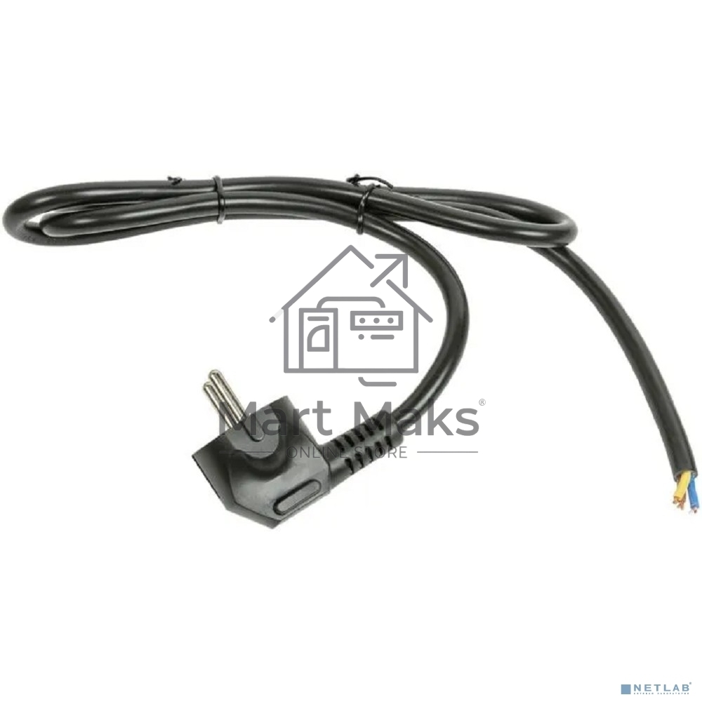 Кабель питания Filum FL-PC-SH90-C2-1.8-BK ПВС-ВП 3x1.5 CEE 7/7(Schuko) угловая - свободный конец, 220/250В, 16А, чёрный, 1,8м