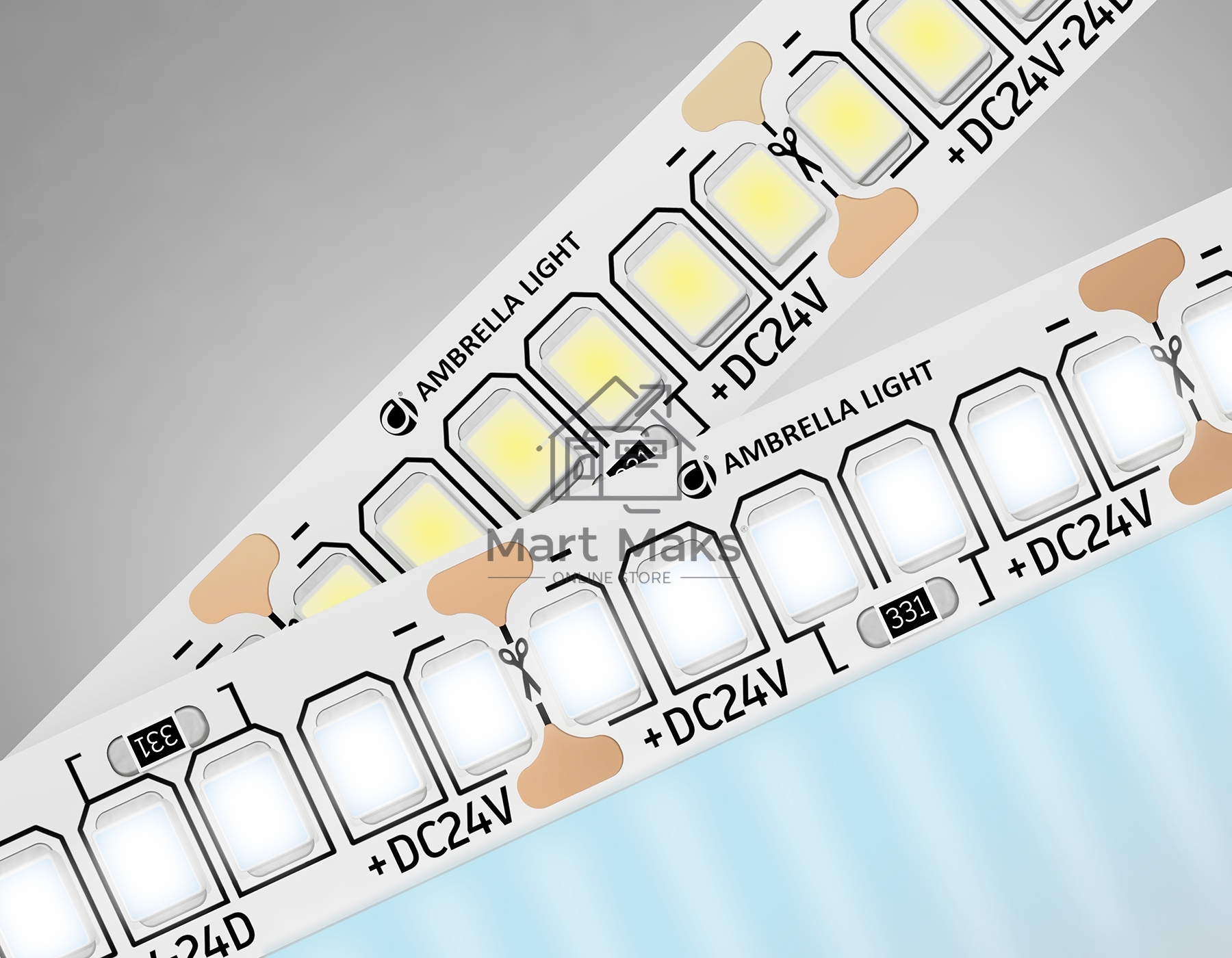 Светодиодная лента Ambrella light GS3403 2835 240Led/ 20W m/ 24V IP20 6500K/ 5000*10*1.2mm (2 конт.)