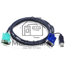 Шнур, мон+клав+мышь USB ATEN, SPHD15=>HD DB15+USB A-Тип, Male-2xMale, 8+4 проводов, опрессованный, 1.8 метр., черный, (2L-5202U)
