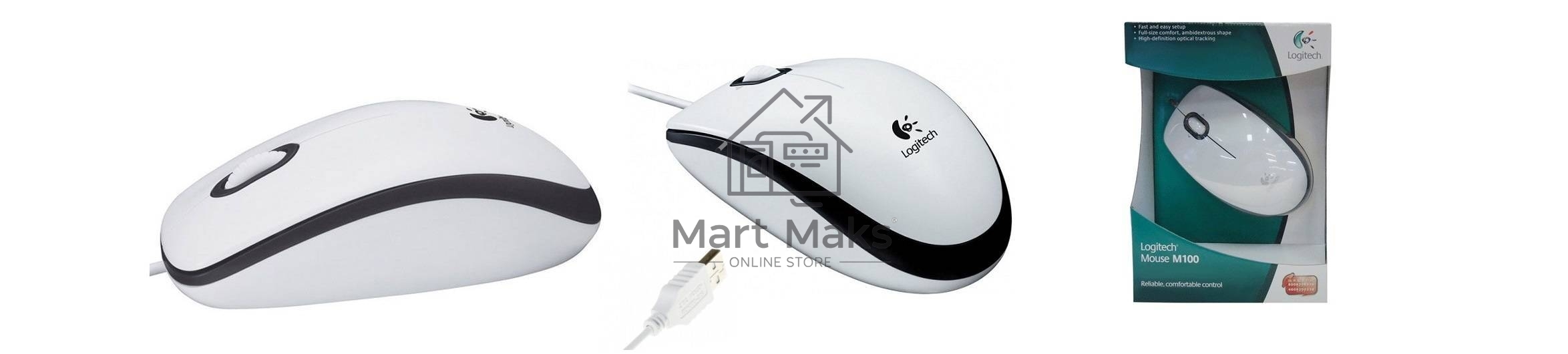 Мышь проводная Logitech M100 белый, 1000 dpi, USB, кнопки - 3