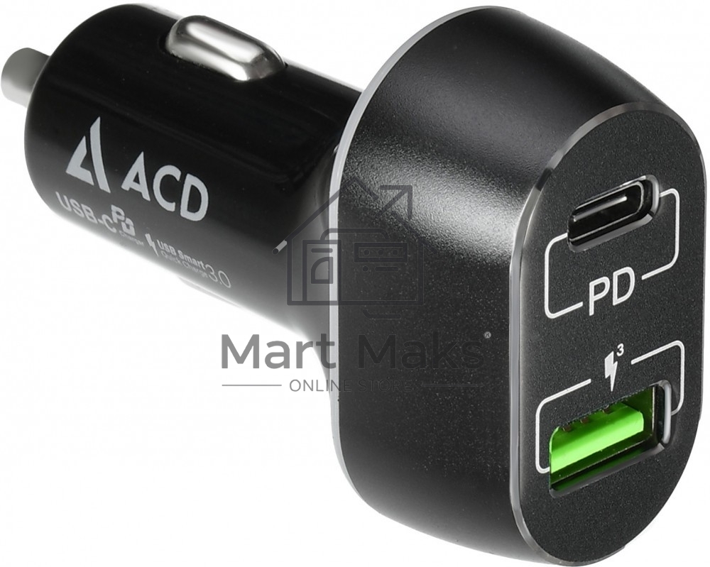 Автомобильное ЗУ ACD ACD-С632P-V1B 63Вт, 2xUSB 1PD+1QC, 3.6~20В/3А RTL