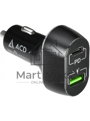 Автомобильное ЗУ ACD ACD-С632P-V1B 63Вт, 2xUSB 1PD+1QC, 3.6~20В/3А RTL