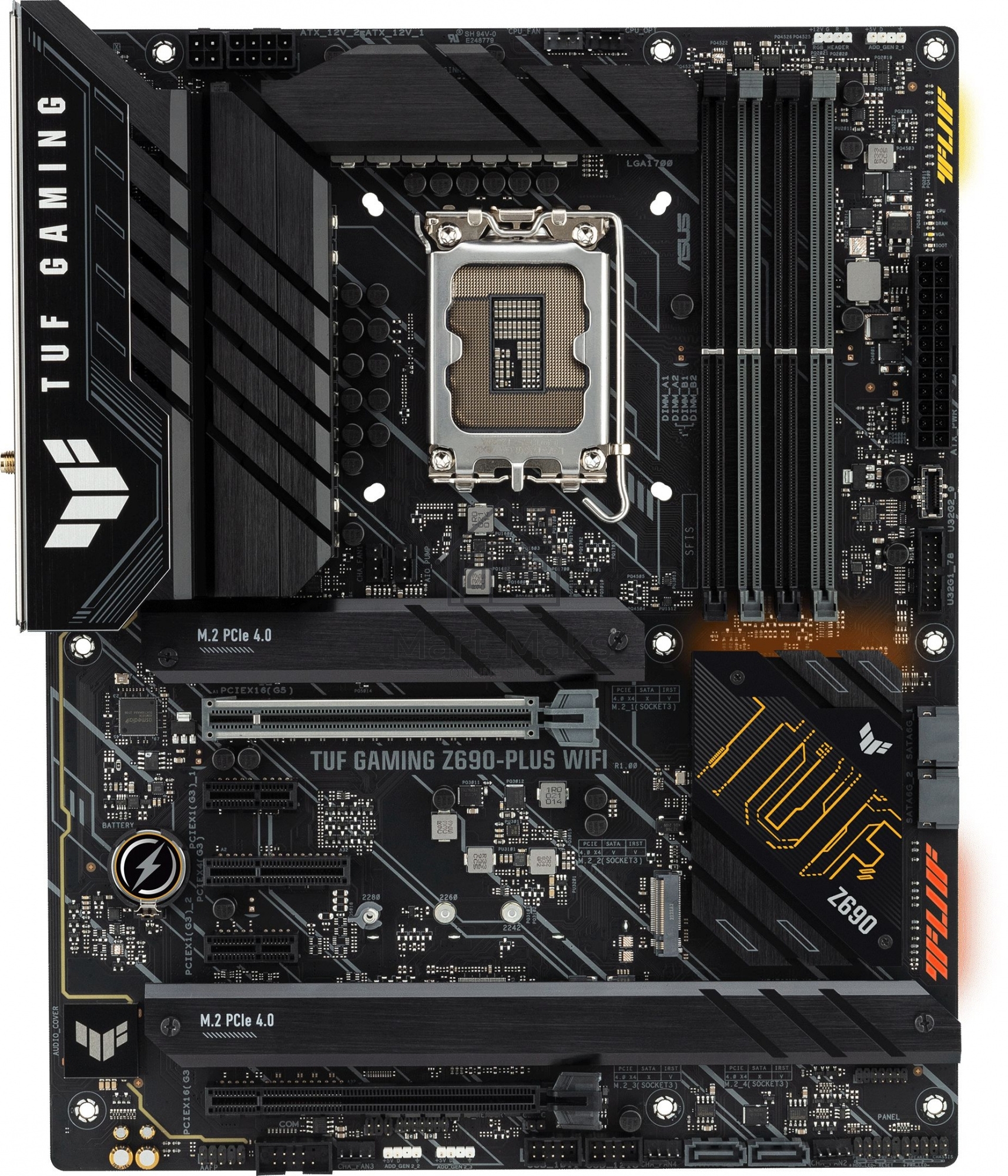 Материнская плата ASUS TUF GAMING Z690-PLUS WIFI, LGA1700, Z690, 4*DDR5, DP+HDMI, CrossFireX, SATA3 + RAID, Audio, Gb LAN, USB 3.2*8, USB 2.0*2, COM*1 header (w/o cable), ATX; 90MB18V0-M0EAY0