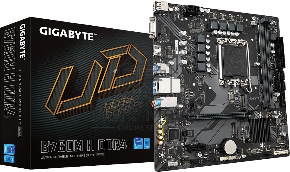 Материнская плата Gigabyte B760M H DDR4, LGA 1700, Intel B760, 2xDDR4, 4xSATA, 2xM.2, 1xPCIe 4.0 x16, 1xPCIe x1, 1xHDMI, 1xVGA, 1x 1Gb LAN, 2xUSB 2.0, 4xUSB 3.2 Gen 1, 3x3.5 мм, 7.1, Micro ATX