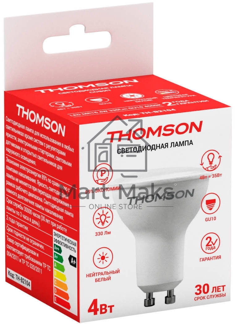 Лампа LED Thomson GU10, рефлектор, 4Вт, 4000К, белый нейтральный, TH-B2104, 1 шт.