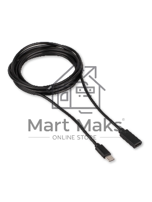 Кабель-удлинитель USB2.0 Cablexpert CCP-USB2-CMCF-3M, Type-C(М)/Type-C(F), 3А, 60Вт, PD/QC3.0, медь, Pro, 3м, черный, пакет