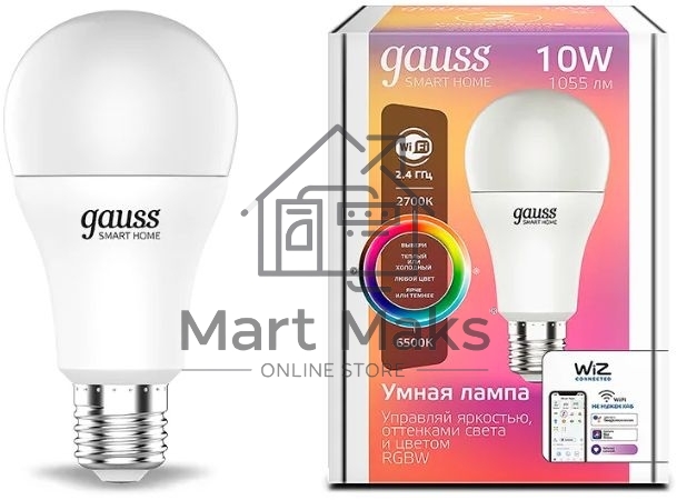 Лампа Светодиодная Gauss Smart Home RGBW E27 A60 10 Вт 2700-6500K 1/10/100