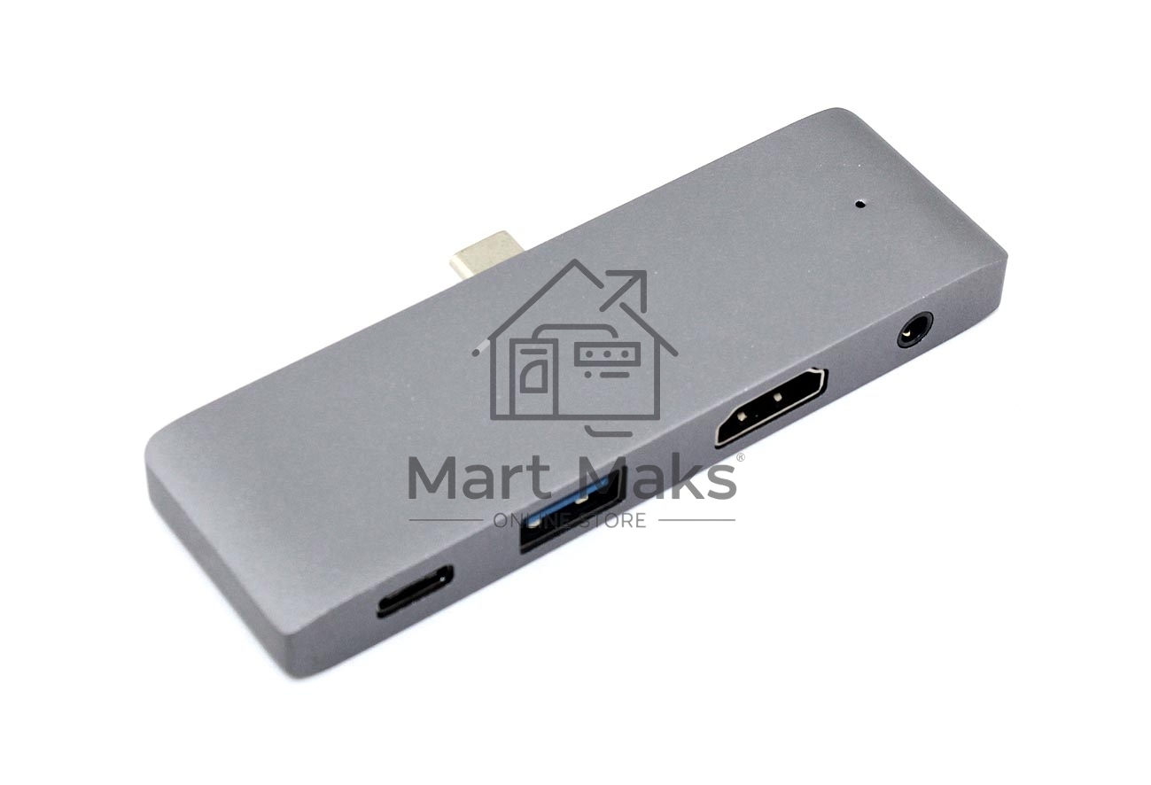 Адаптер Type-C на HDMI, USB 3.0 + Audio 3,5 + Type-C, серый
