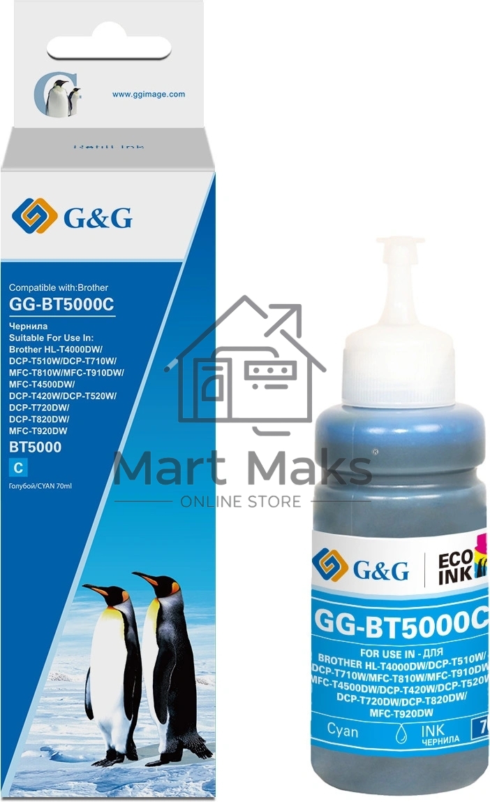 Чернила G&G GG-BT5000C фото голубой70мл для Brother HL-T4000DW/DCP-T510W/DCP-T710W/MFC-