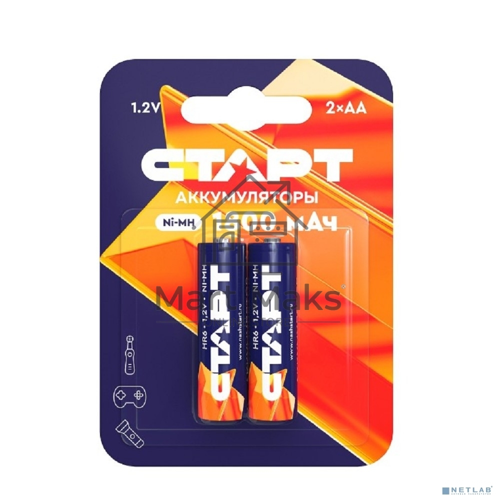 Аккумуляторы СТАРТ HR6 AA 1800mAh Ni-MH BL2 24/384, AA, 1800 мА·ч, 2 шт. в блистере