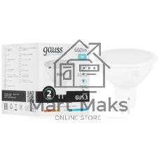 Лампа светодиодная Gauss Elementary MR16 9Вт цок.: GU5.3 спот 220B 4100K св. свеч. белый нейт. MR16 (упак.: 10 шт)