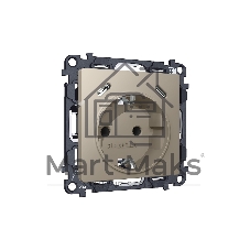 Комплект механизма электрической розетки 2USB С+C 20W с/з на винтовых зажимах 16A-250V ALFA Серо-бежевый матовый QUANT (AP3705, VM165) MA370510