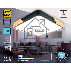 Потолочный светодиодный светильник Ambrella light FZ1317 BK/LW черный/светлое дерево 45W 5000K 500*500*50 (без ПДУ)