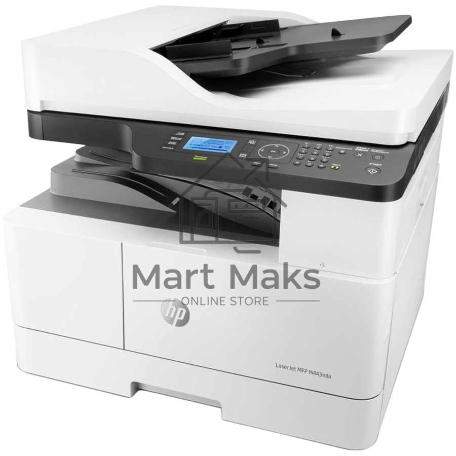 МФУ лазерный HP LaserJet MFP M443nda (8AF72A), A3, ч/б, печ. до 25 стр/мин. (А4) до 13 стр/мин. (А3), скан. до 21 стр/мин., 1200 x 1200 dpi (печать) 600x600dpi (скан.), USB, RJ-45