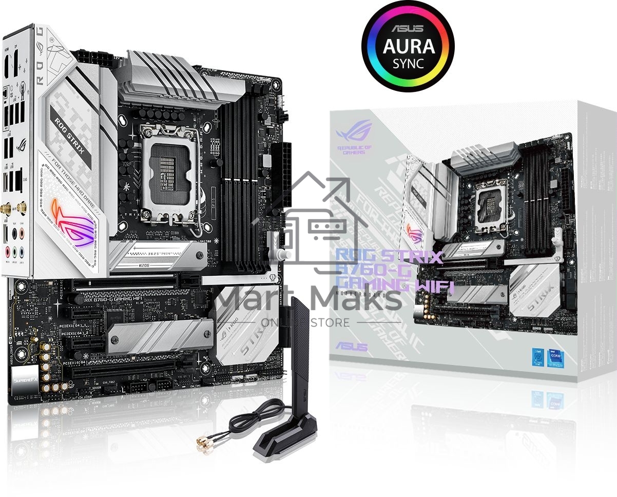Материнская плата ASUS ROG STRIX B760-G GAMING WIFI, LGA 1700, Intel B760, 4xDDR5, 4xSATA, 2xM.2, 1xPCIe 5.0 x16, 1xPCIe 4.0 x4, 1xHDMI, 1xDP, 1x 2.5Gb LAN, 1xUSB-A 3.2 Gen 2, 2xUSB-A 3.2 Gen 1, 4xUSB-A 2.0, 1xUSB-C 3.2 Gen 1, 1xUSB-C 3.2 Gen 2x2, 5x3.5 м