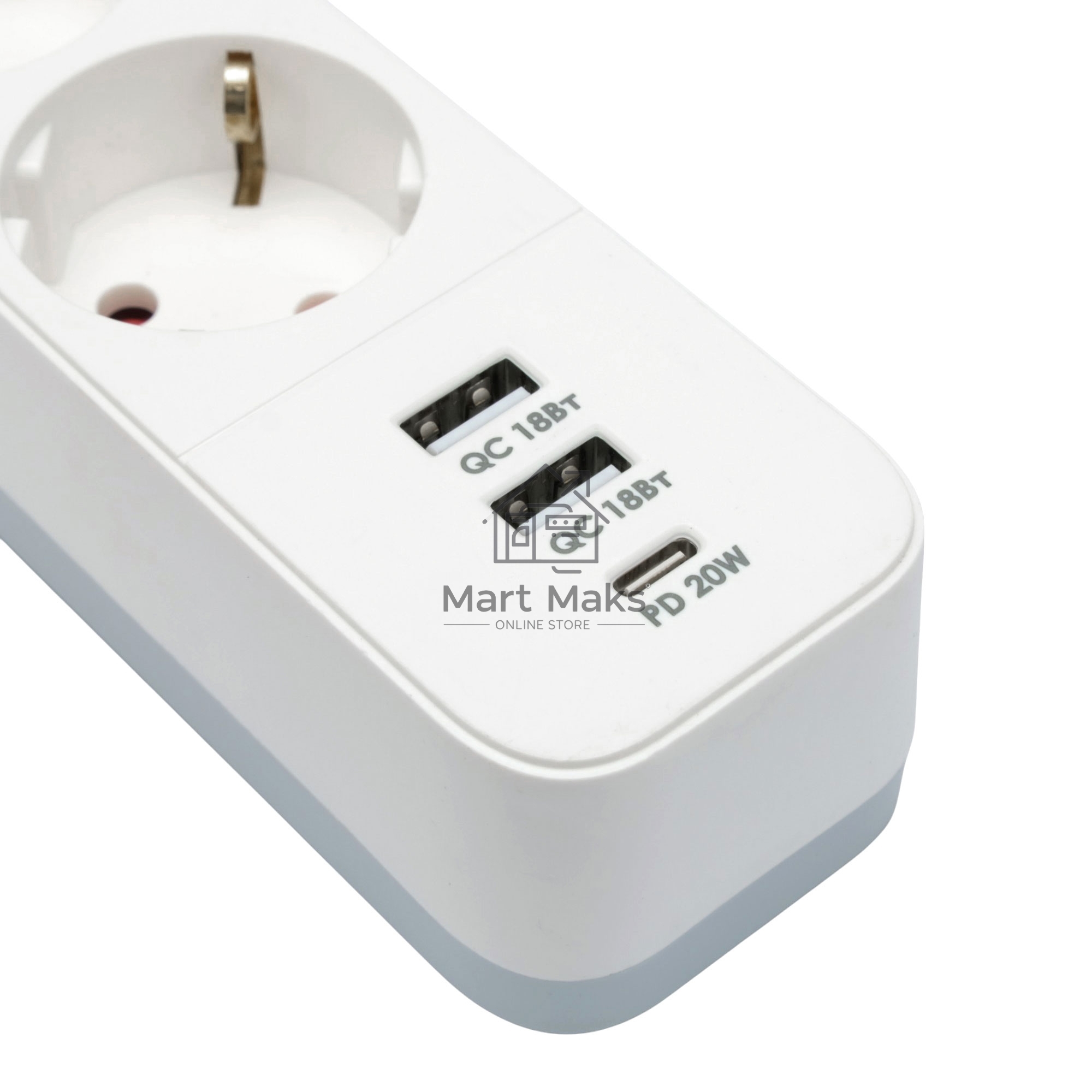 Сетевой фильтр Гарнизон EPS-3-CU2-W-2 2.0 Мультипорт 3р, 10А, 1xType-C PD, 2 х USB QC, 2м, ур.защиты 2+, белый, пак (21448)