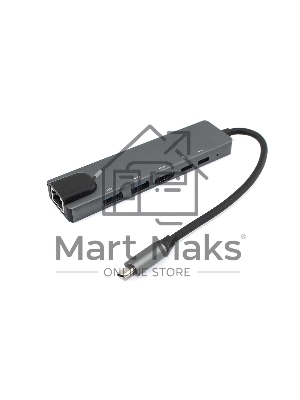 Адаптер Type C на HDMI, USB 3.0*2 + RJ45 + Type C*2, серый