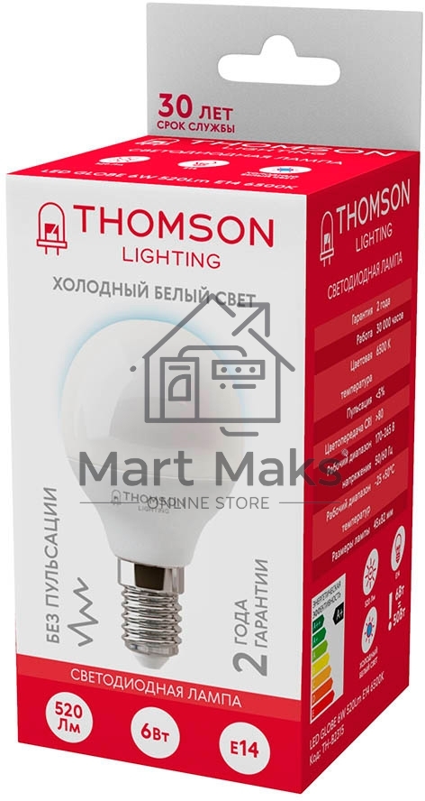 Лампа LED Thomson E14, шар, 6Вт, 6500К, белый холодный, TH-B2315, 1 шт.