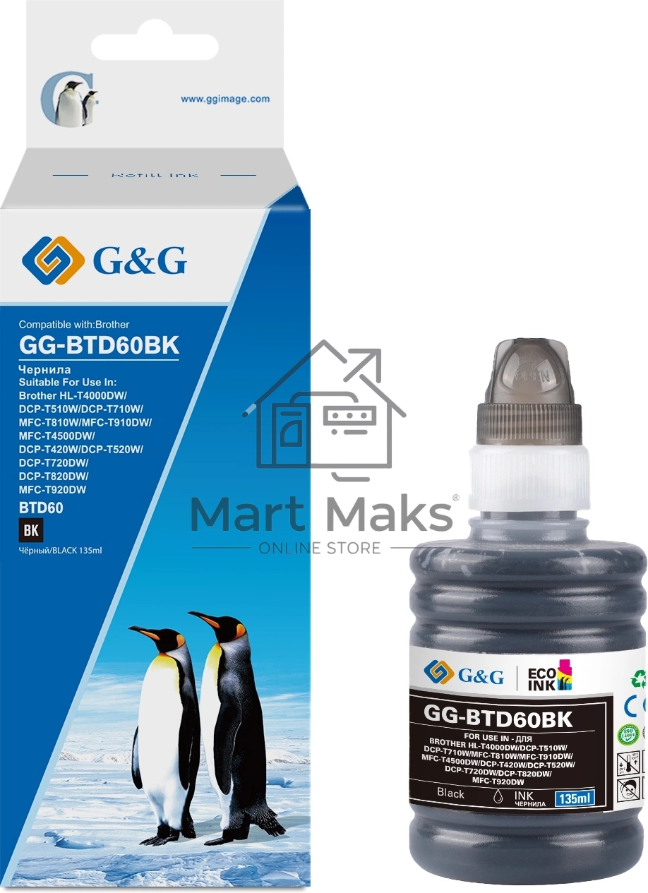 Чернила G&G GG-BTD60BK черный135мл для Brother HL-T4000DW/DCP-T510W/DCP-T710W/MFC-T810W