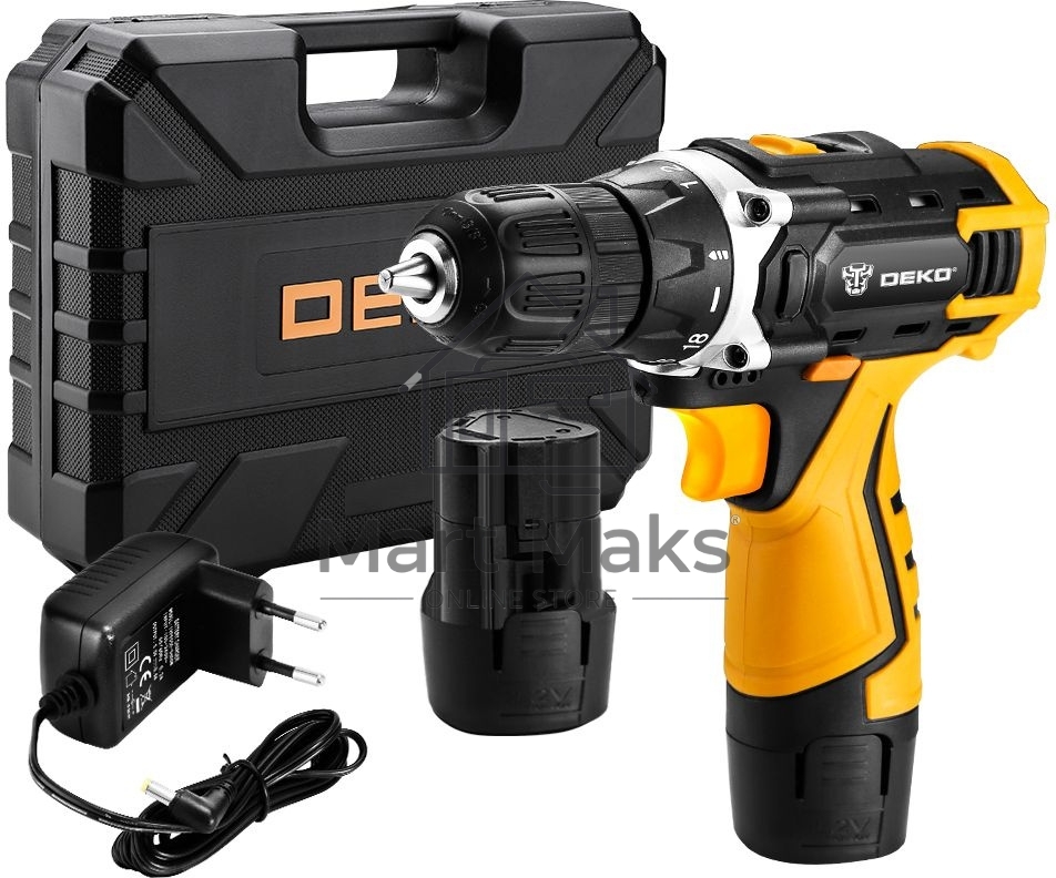 Дрель-шуруповерт Deko DKCD12FU-Li, Аккумуляторная, 20В, 2 АКБ, Кейс