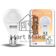 Лампа Светодиодная Gauss Smart Home DIM E27 A60 8.5 Вт 2700К 1/10/40 Лампа Светодиодная Gauss Smart Home DIM E27 A60 8.5 Вт 2700К 1/10/40