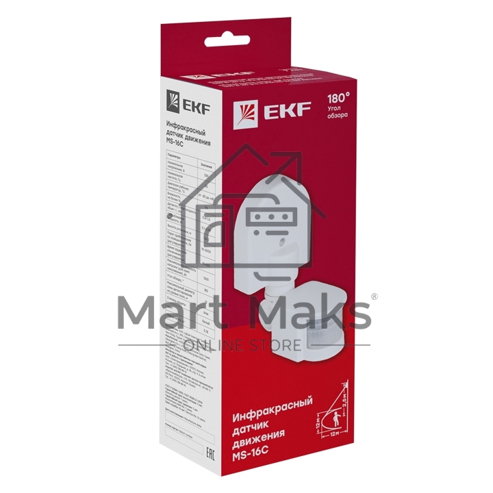 ИК датчик движения EKF dd-ms-16C  наст. 1200Вт 180гр. до 12м IP44 MS-16C EKF PROxima