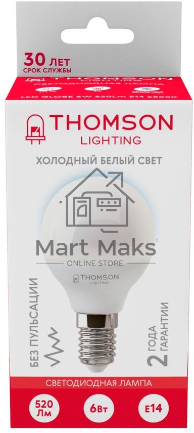 Лампа LED Thomson E14, шар, 6Вт, 6500К, белый холодный, TH-B2315, 1 шт.