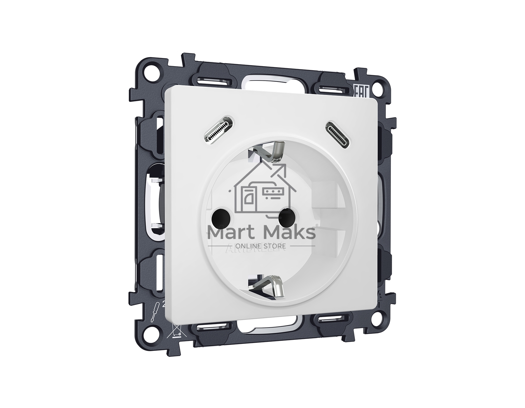 Комплект механизма электрической розетки 2USB С+C 20W с/з на винтовых зажимах 16A-250V ALFA Белый матовый QUANT (AP1305, VM165) MA130510