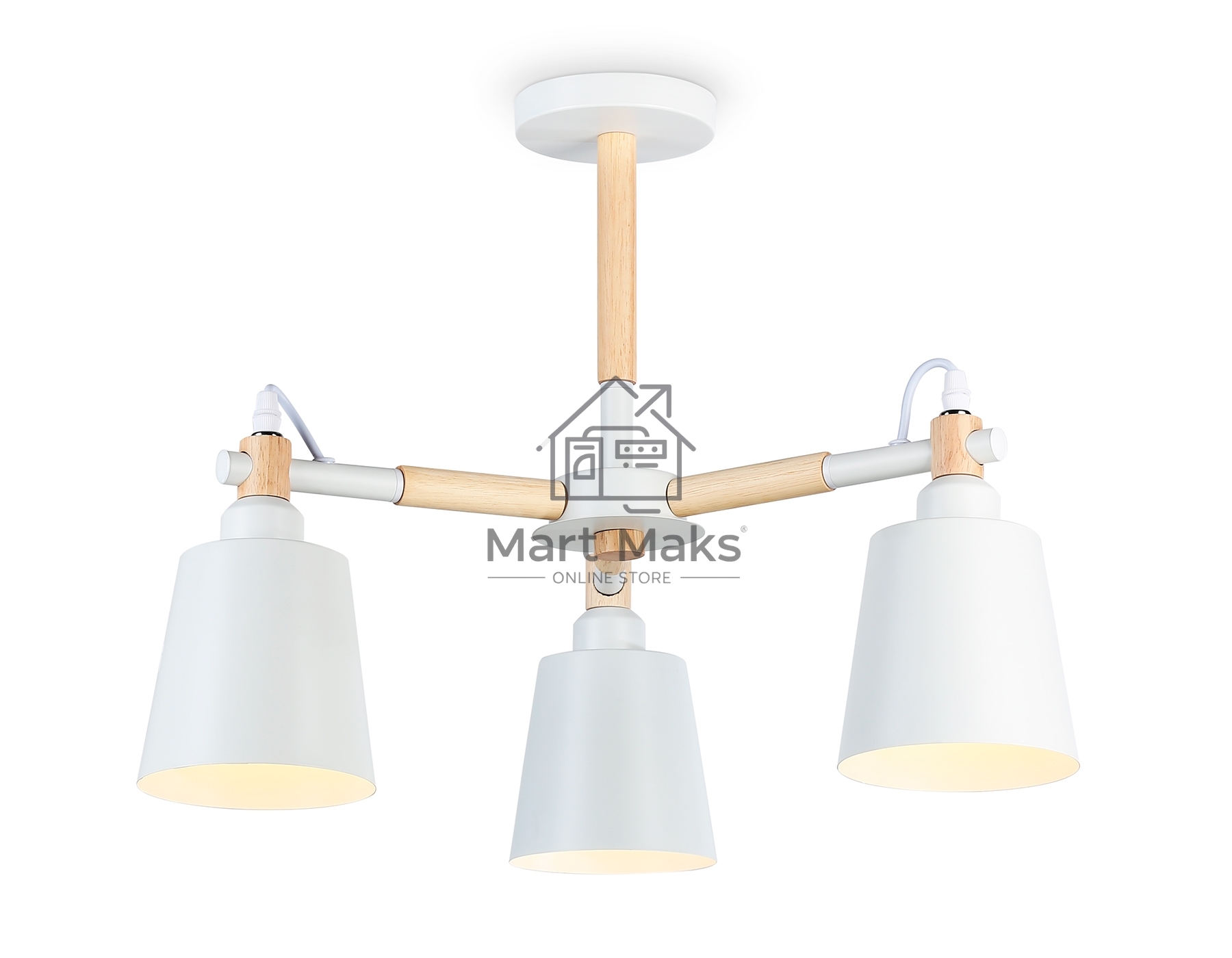 Светильник Ambrella light TR82204/3 WH/LW белый/светлое дерево E27/3 max 40W D560*430