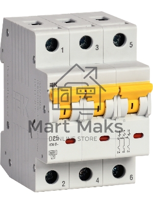 Выключатель автоматический IEK ВА47-60МА без тепл. расцеп. 3P 25А 6кА D