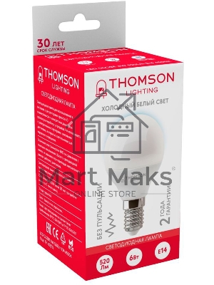 Лампа LED Thomson E14, шар, 6Вт, 6500К, белый холодный, TH-B2315, 1 шт.