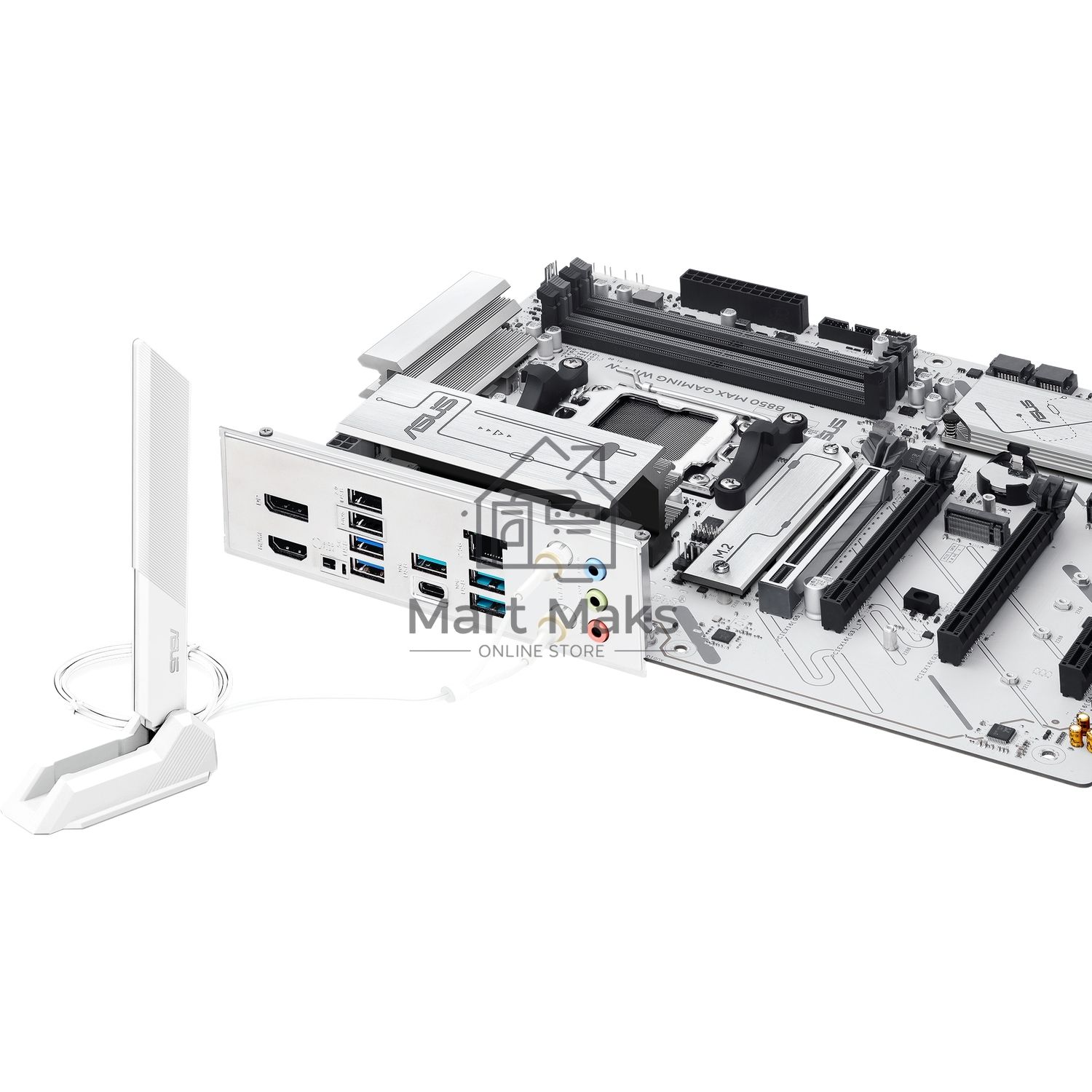 Материнская плата ASUS B850 MAX GAMING WIFI W, AM5, AMD B850, 4xDDR5, 4xSATA, 3xM.2, 1xPCIe 5.0 x16, 1xPCIe 4.0 x4, 2xPCIe 3.0 x1, 1xDisplayPort, 1xHDMI, 1x2.5Gb LAN, Wi-Fi 6E, Bluetooth 5.3, 1xUSB-C 10Gbps, 3xUSB-A 10Gbps, 2xUSB-A 5Gbps, 2xUSB-A 2.0, 3x3