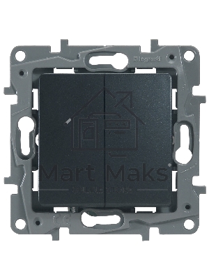 Переключатель 2клавишный 10AX, антрацит ETIKA 