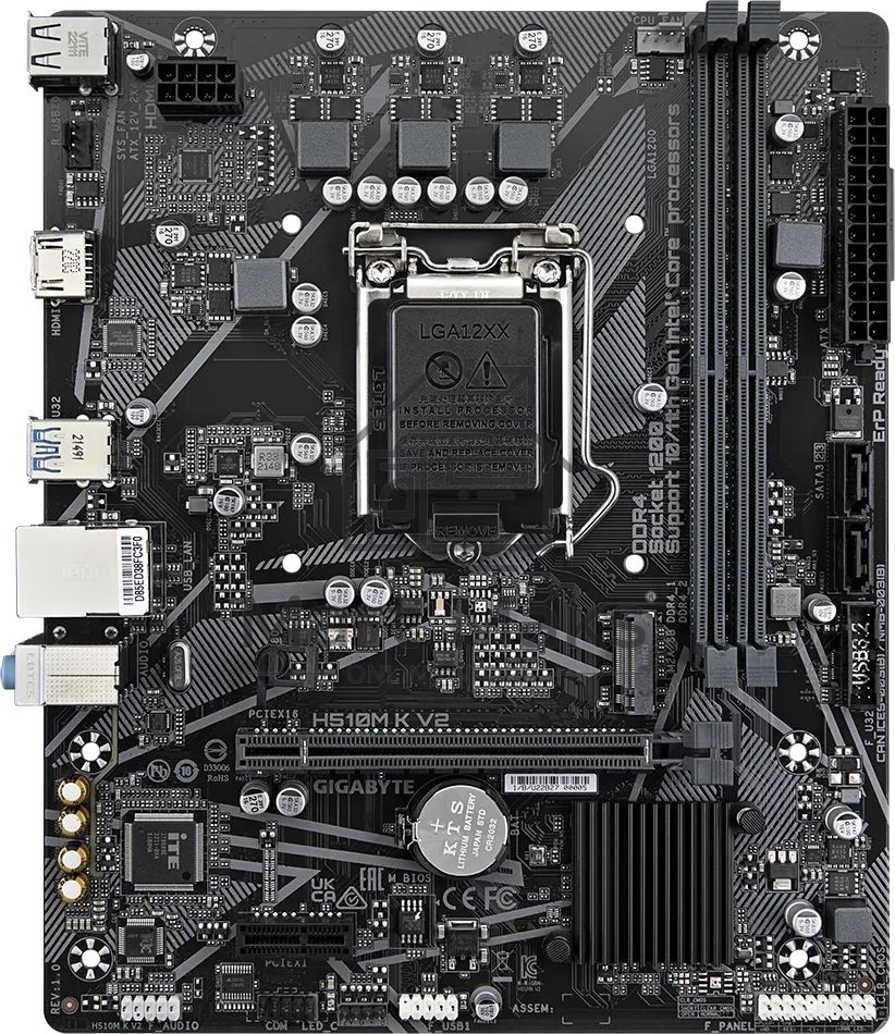Материнская плата Gigabyte H510M K V2 (rev. 2.0), LGA 1200, Intel Q470, 2xDDR4, 2xSATA, 1xM.2, 1xPCIe 3.0 x16, 1xPCIe 3.0 x1, 1xHDMI, 1x 1Gb LAN, 2xUSB 3.2 Gen 1, 4xUSB 2.0, 3x3.5 мм, 7.1, Micro ATX