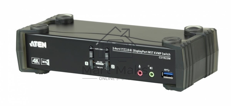 Переключатель KVM ATEN CS1922M-AT-G KVM+Audio+USB 3.0, 1 user USB+DP => 2 cpu USB+DP, со шнурами DP 2x1.5м.+USB 2х1.8м.