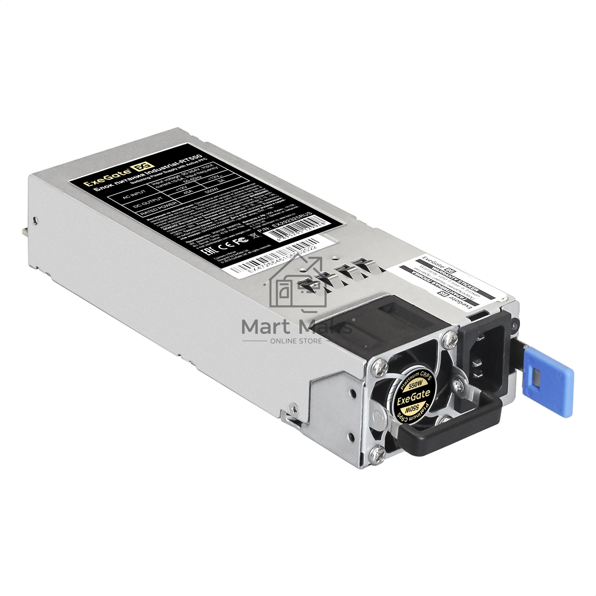 Серверный блок питания  (модуль к RTS550 Redundant) 550W ExeGate Industrial-RT550 (APFC, КПД 94%(80 PLUS Platinum), 4 cm fan)