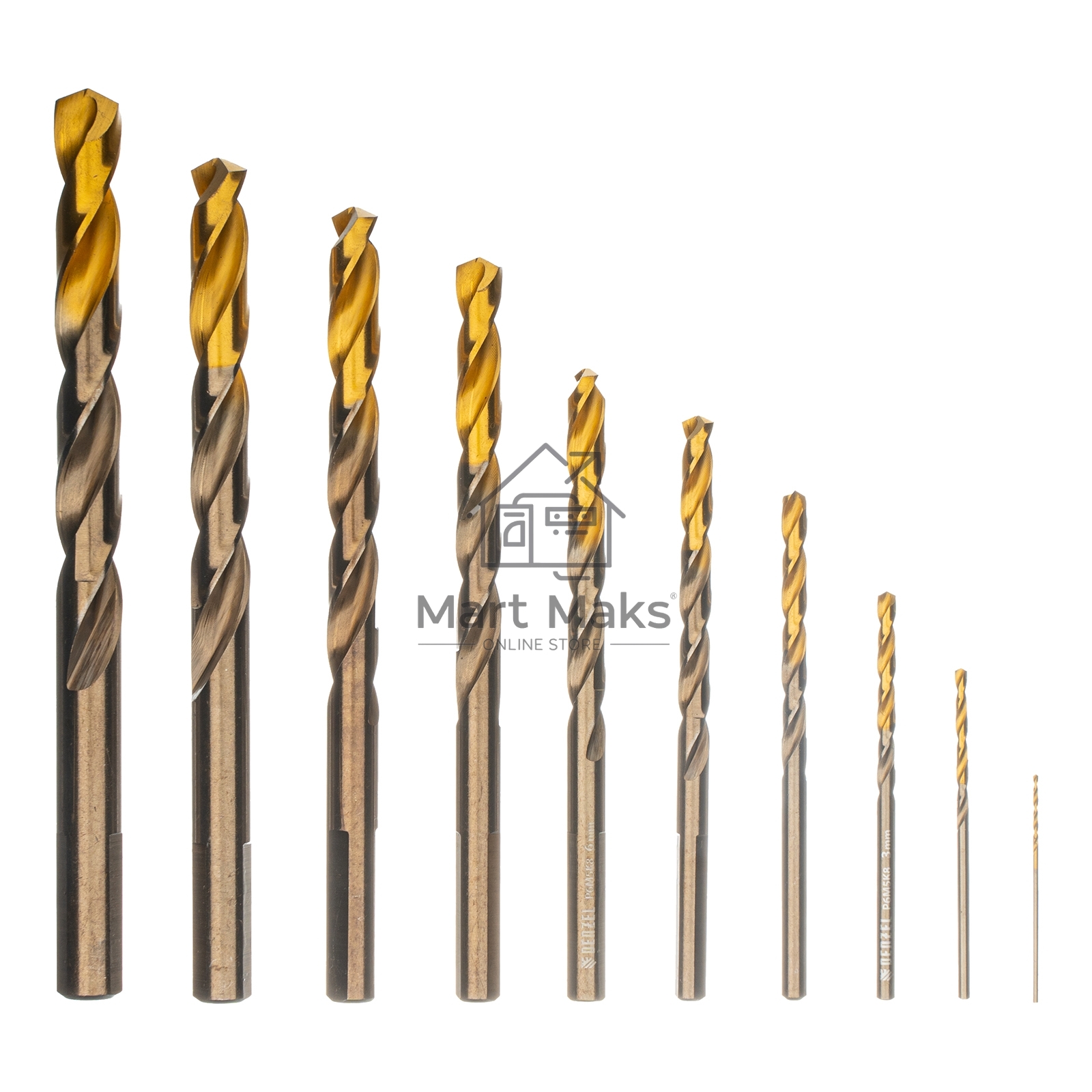Набор сверл по металлу Denzel 1-10 мм, Р6М5К8-TiN, Golden Tip, 10 шт 723005