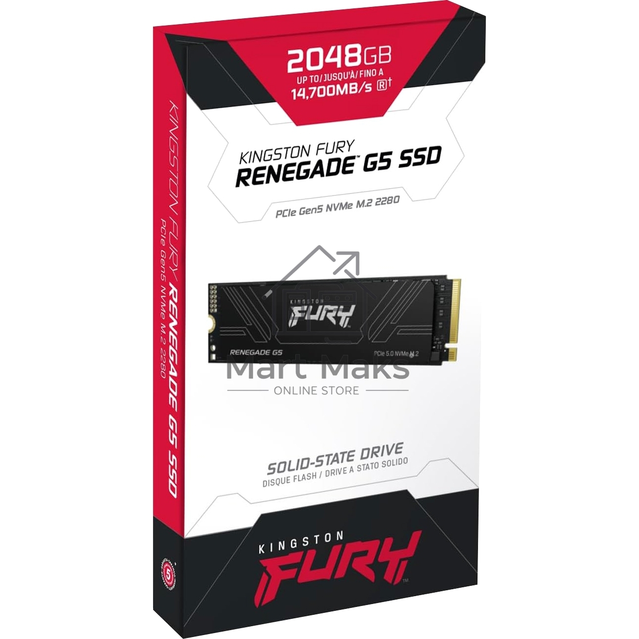 Твердотельный накопитель Kingston SSD Fury Renegade, 2048GB, M.2(22x80mm), NVMe, PCIe 5.0 x4, 3D TLC, R/W 14700/14000MB/s, IOPs 2 200 000/2 200 000, TBW 2000, DWPD 0.5 (12 мес)