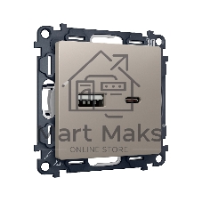 Комплект механизма розетки ALFA Серо-бежевый матовый 2USB A+C 20W (быстрая зарядка) QUANT (AP3710, VM177) MA371010