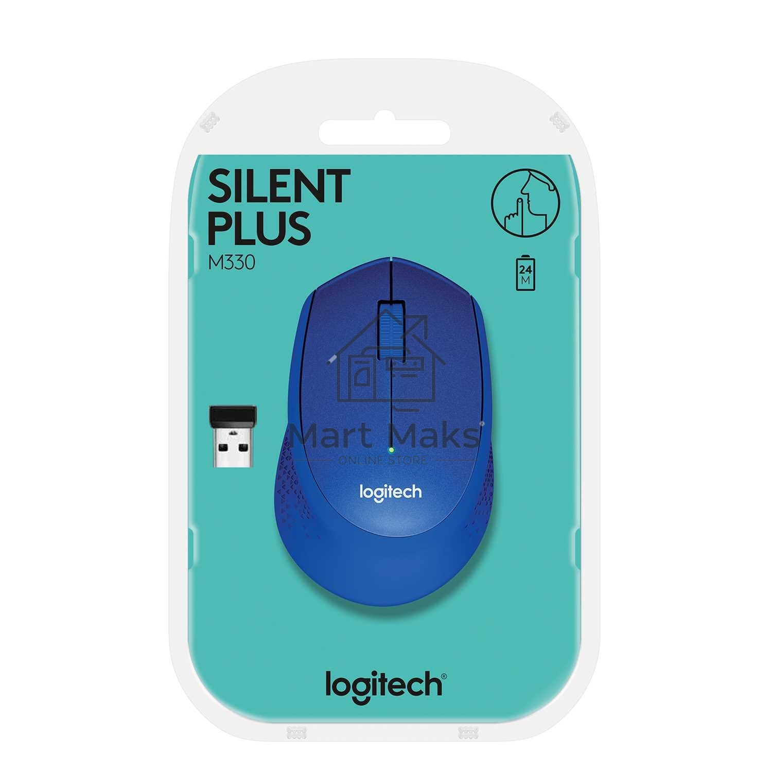 Мышь беспроводная Logitech M330 SILENT PLUS синий, 1000 dpi, радиоканал, USB, кнопки - 3