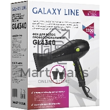 Фен для волос профессиональный Galaxy Line GL 4340, черный с зеленым, 2200 Вт, 2 скорости потока воздуха, 3 температурных режима, функция «холодный воздух», АС-мотор, защита мотора от перегрева, насадка-концентратор для ускоренной сушки, насадка-концентратор для точной укладки, подвесная петля, длина шнура 180 см